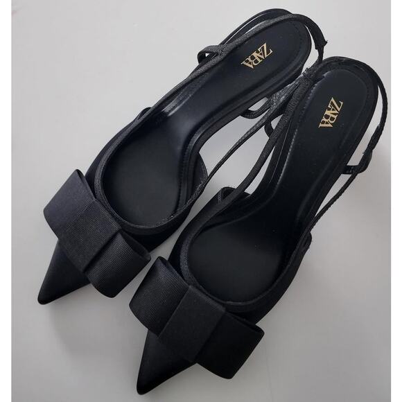 ZARA Embellished Bow Slingback Heels NWT Black Sizes 8–10 - Picture 5 of 16